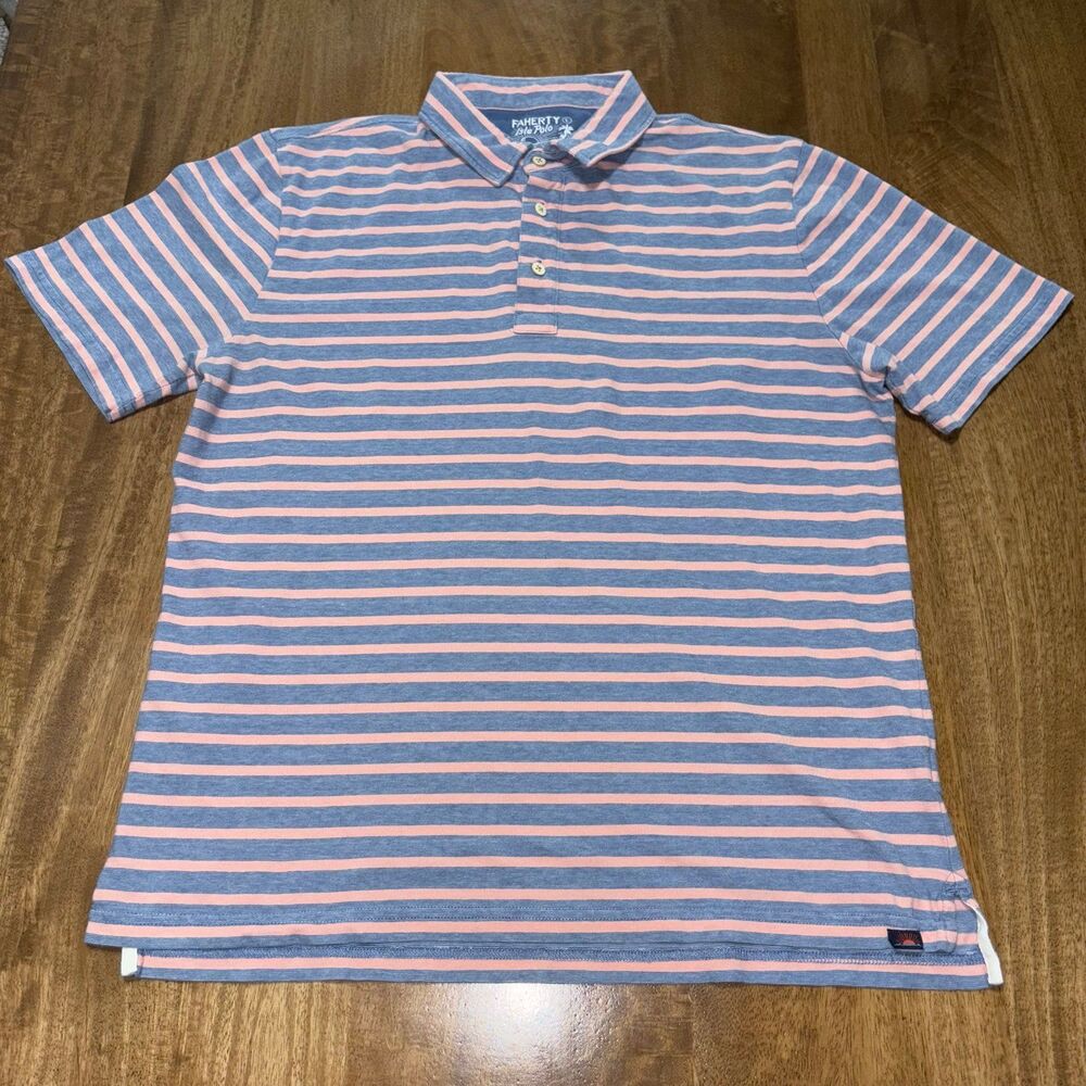 Faherty Isle Striped Polo Shirt Men’s Large Pink / Blue 100% Cotton